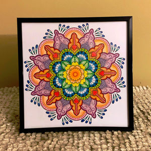 Hand Colored Mandala Wall Art  in Black Frame
